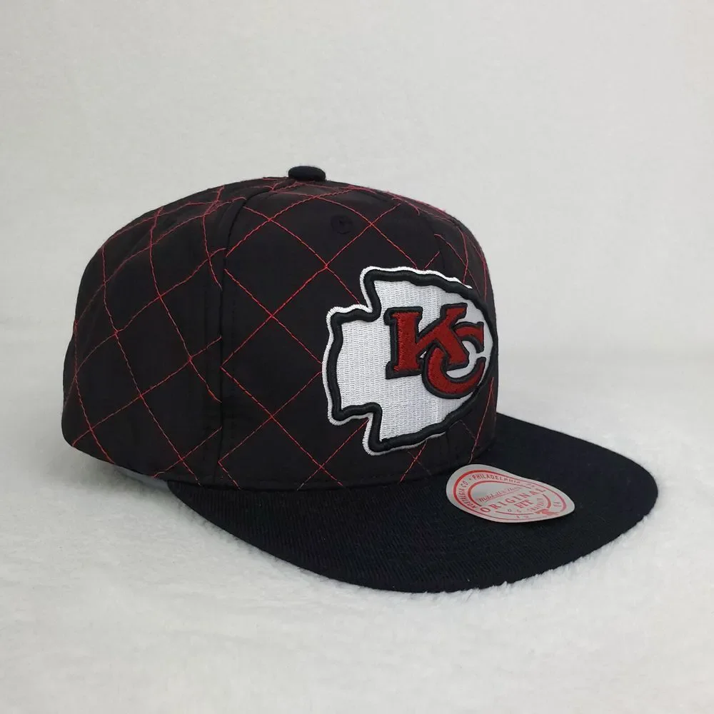 KC Chiefs Mitchell & Ness NFL Snapback Hat Cap 3D Logo Quilted Stitch Black‎ NWT